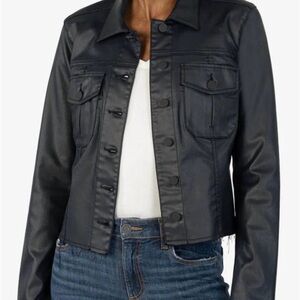 Kut Black Faux Leather coated Button-Front Jacket - Women's